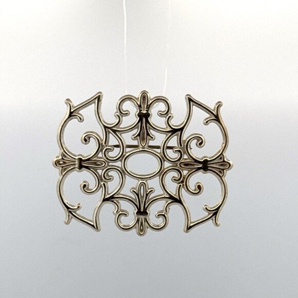 Estate Sterling Silver 925 Ornate Filigree Brooch Pin, 48.5mm, 11.9g, IC Marked - Picture 1 of 8